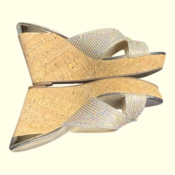 Like New! GUESS Gold Bling Wedges Sandals - Picture 1 of 7